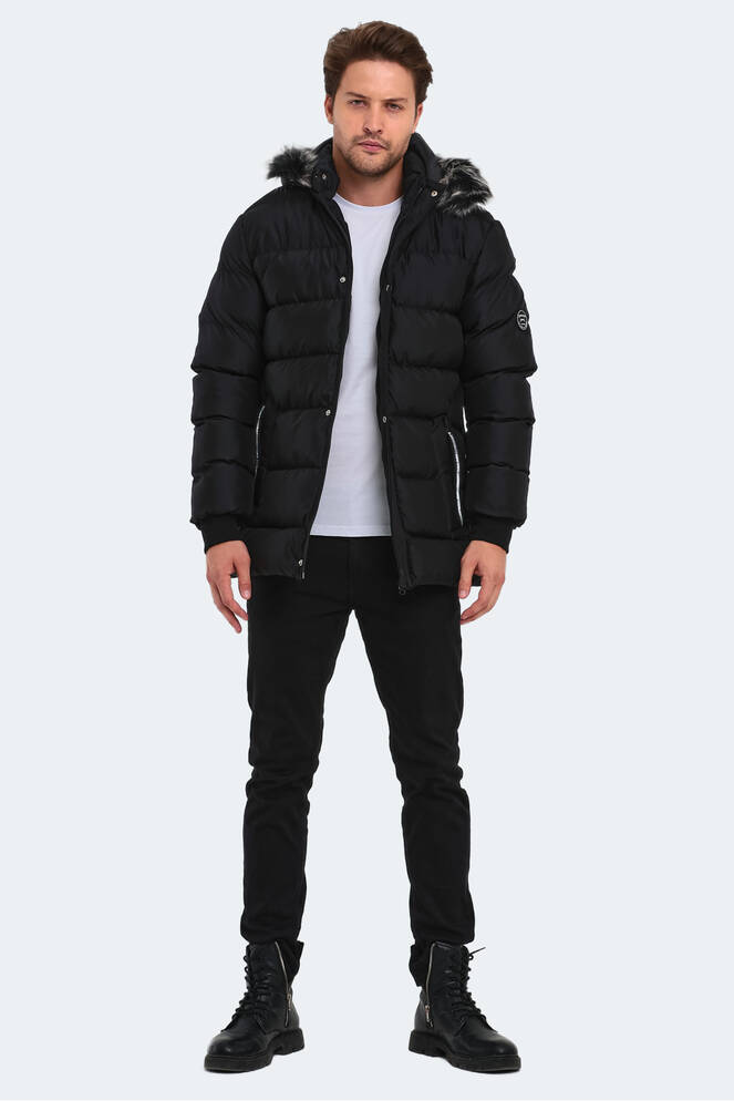 Slazenger HECK Erkek Kapüşonlu Şişme Siyah Mont & Kaban