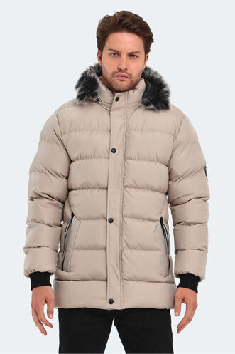 Slazenger - Slazenger HECK Erkek Kapüşonlu Şişme Taş Gri Mont & Kaban
