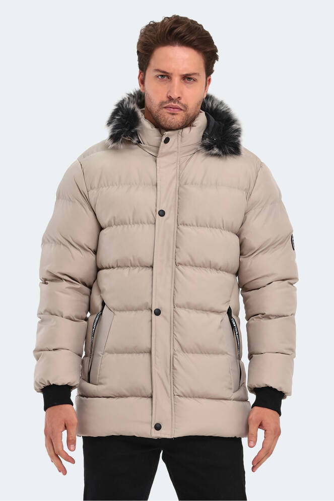 Slazenger HECK Erkek Kapüşonlu Şişme Taş Gri Mont & Kaban