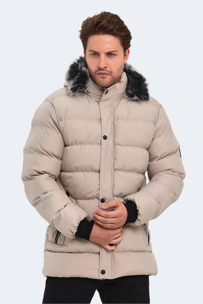 Slazenger HECK Erkek Kapüşonlu Şişme Taş Gri Mont & Kaban