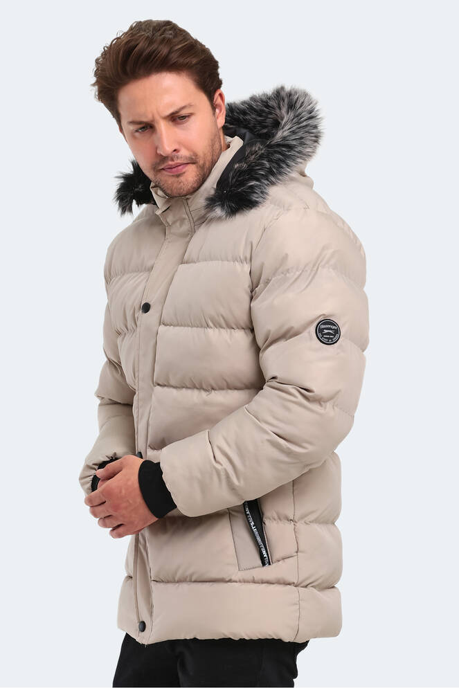 Slazenger HECK Erkek Kapüşonlu Şişme Taş Gri Mont & Kaban