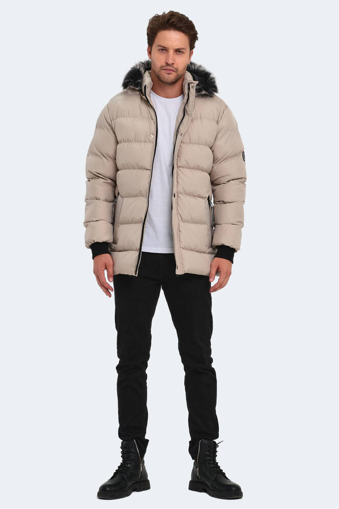 Slazenger HECK Erkek Kapüşonlu Şişme Taş Gri Mont & Kaban