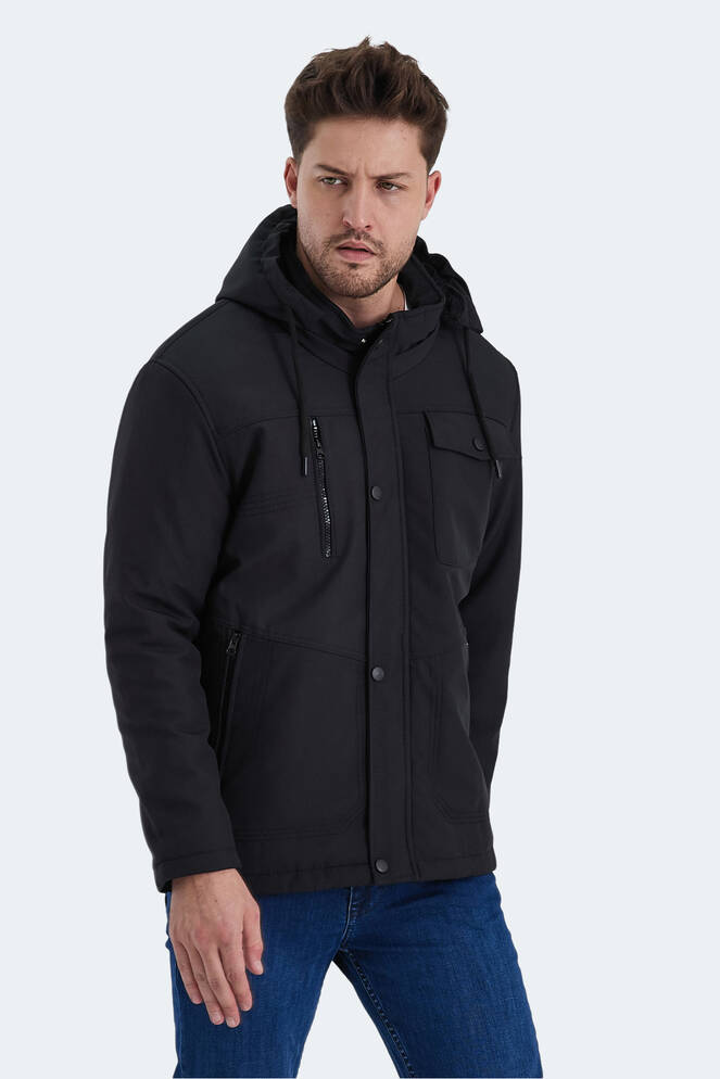 Slazenger HERBIES IN Erkek Kapüşonlu Siyah Mont & Kaban