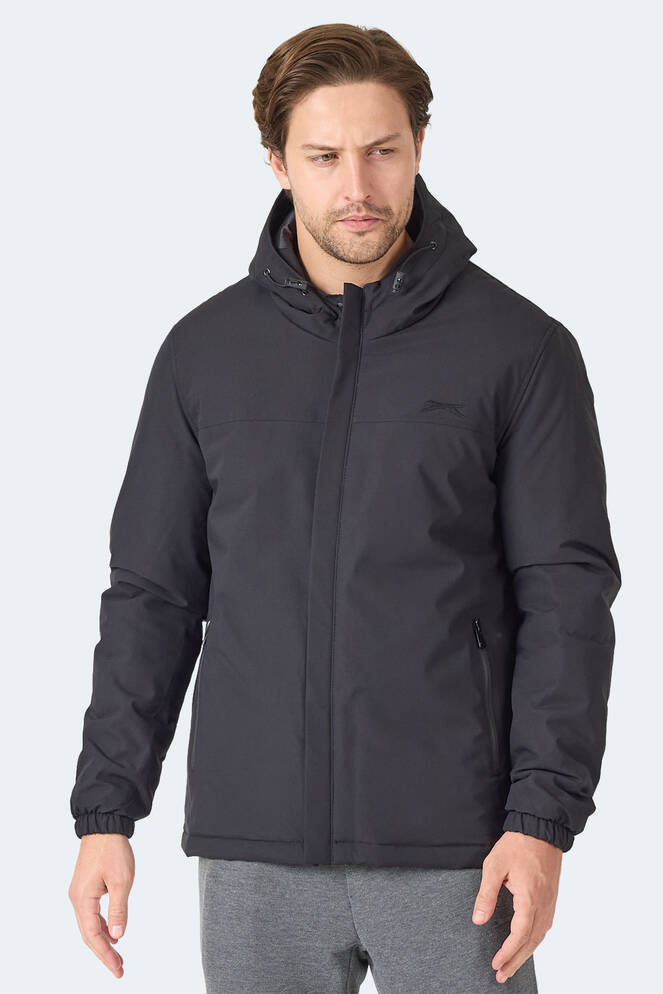 Slazenger HERNIS Erkek Kapüşonlu Fermuarlı Siyah Mont & Kaban