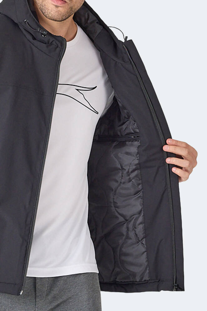 Slazenger HERNIS Erkek Kapüşonlu Fermuarlı Siyah Mont & Kaban