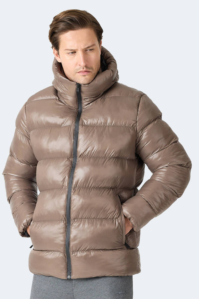 Slazenger HOOT Erkek Kapüşonlu Şişme Kahve Mont & Kaban