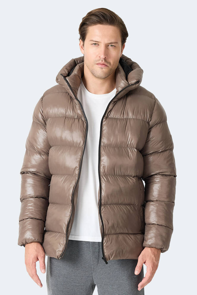 Slazenger HOOT Erkek Kapüşonlu Şişme Kahve Mont & Kaban