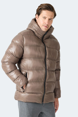 Slazenger HOOT Erkek Kapüşonlu Şişme Kahve Mont & Kaban - Thumbnail