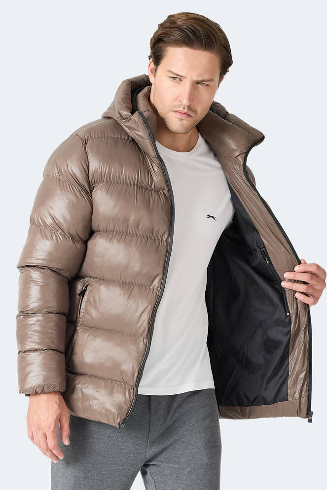 Slazenger HOOT Erkek Kapüşonlu Şişme Kahve Mont & Kaban