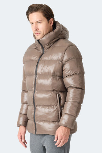 Slazenger HOOT Erkek Kapüşonlu Şişme Kahve Mont & Kaban - Thumbnail