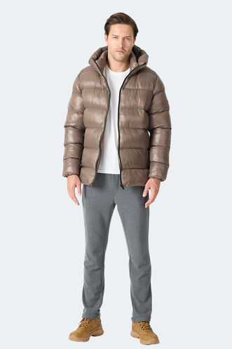 Slazenger HOOT Erkek Kapüşonlu Şişme Kahve Mont & Kaban - Thumbnail