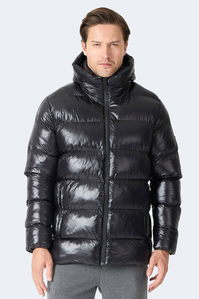 Slazenger HOOT Erkek Kapüşonlu Şişme Siyah Mont & Kaban