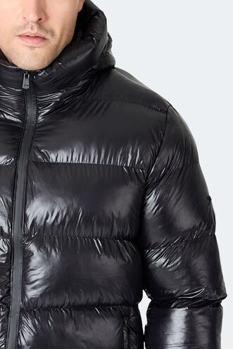 Slazenger HOOT Erkek Kapüşonlu Şişme Siyah Mont & Kaban - Thumbnail