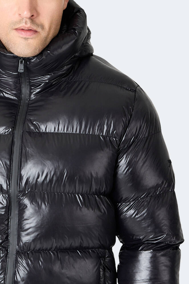 Slazenger HOOT Erkek Kapüşonlu Şişme Siyah Mont & Kaban