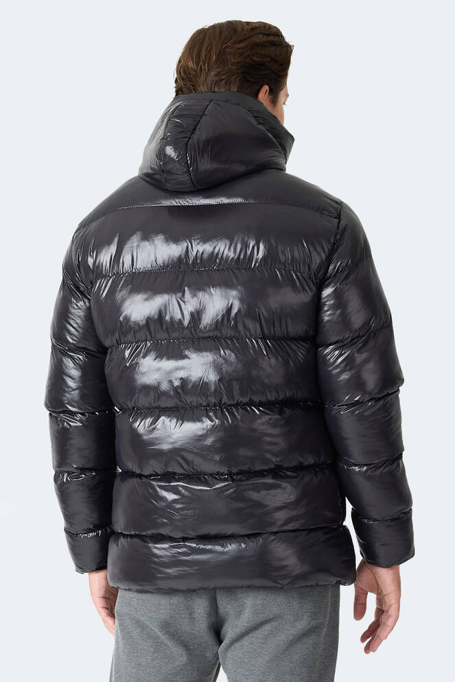 Slazenger HOOT Erkek Kapüşonlu Şişme Siyah Mont & Kaban