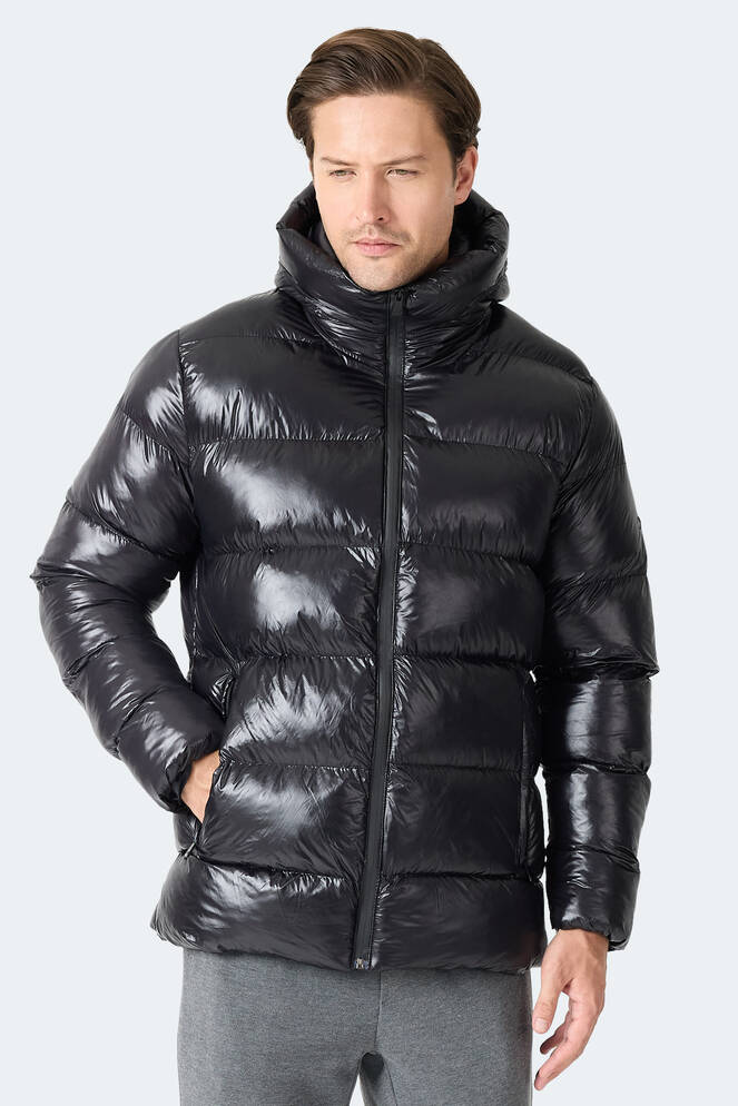 Slazenger HOOT Erkek Kapüşonlu Şişme Siyah Mont & Kaban