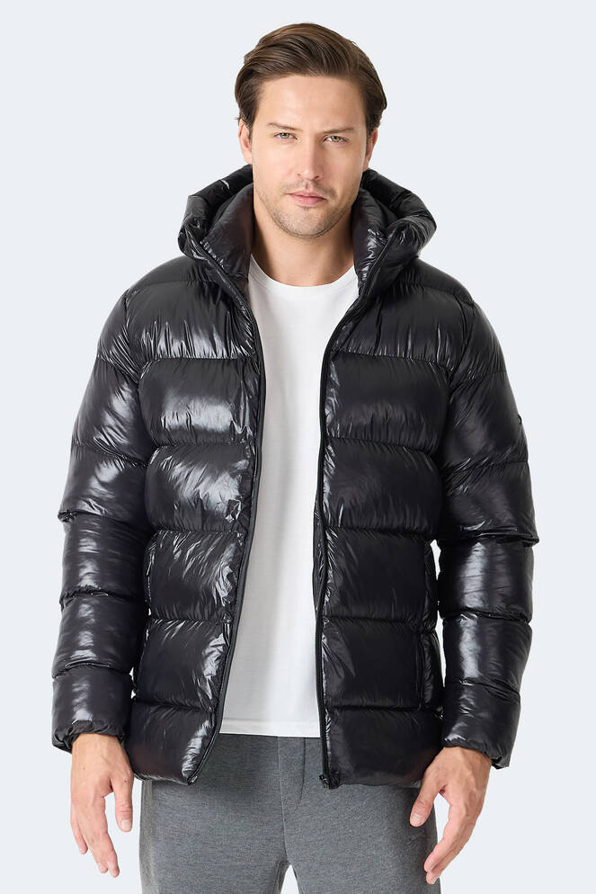 Slazenger HOOT Erkek Kapüşonlu Şişme Siyah Mont & Kaban