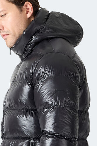 Slazenger HOOT Erkek Kapüşonlu Şişme Siyah Mont & Kaban - Thumbnail