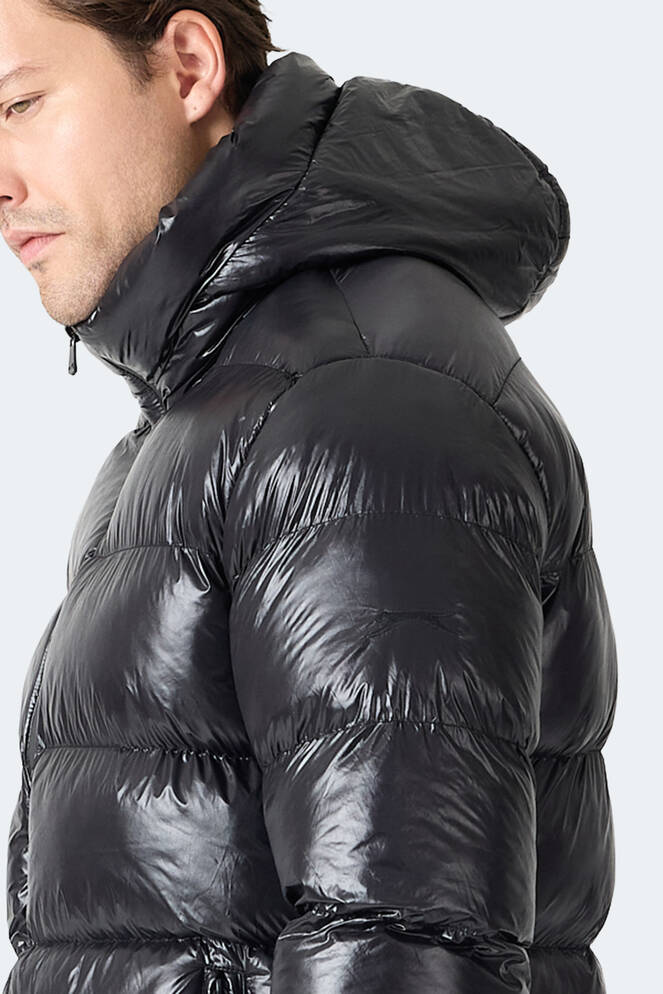 Slazenger HOOT Erkek Kapüşonlu Şişme Siyah Mont & Kaban