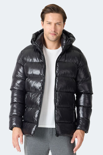 Slazenger HOOT Erkek Kapüşonlu Şişme Siyah Mont & Kaban - Thumbnail