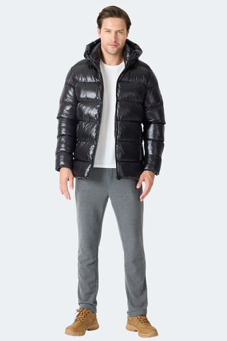 Slazenger HOOT Erkek Kapüşonlu Şişme Siyah Mont & Kaban - Thumbnail