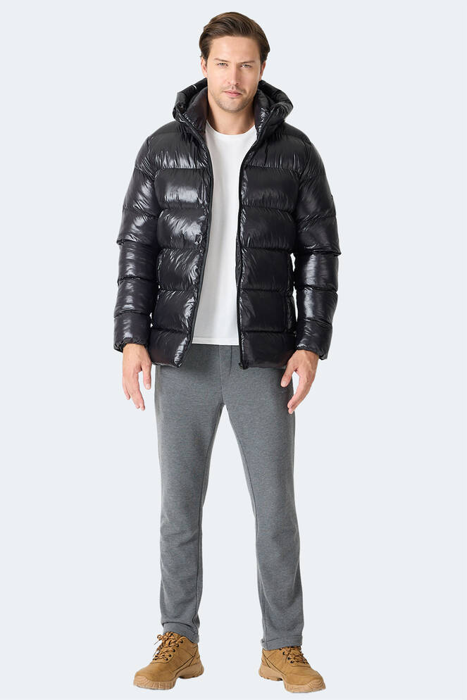 Slazenger HOOT Erkek Kapüşonlu Şişme Siyah Mont & Kaban