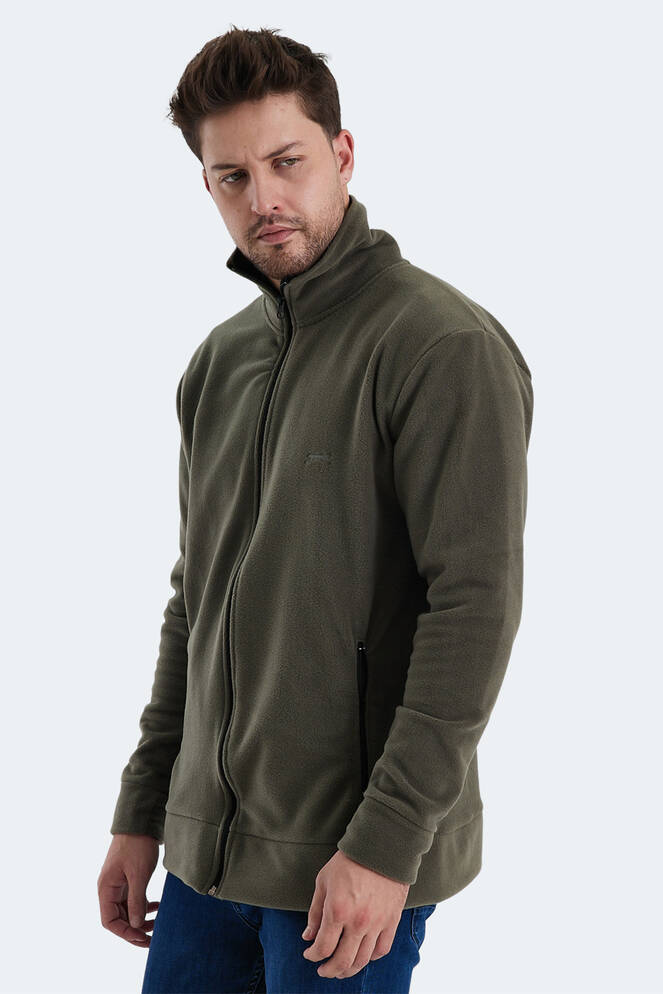 Slazenger KADMOS Erkek Fermuarlı Dik Yaka Cepli Haki Polar