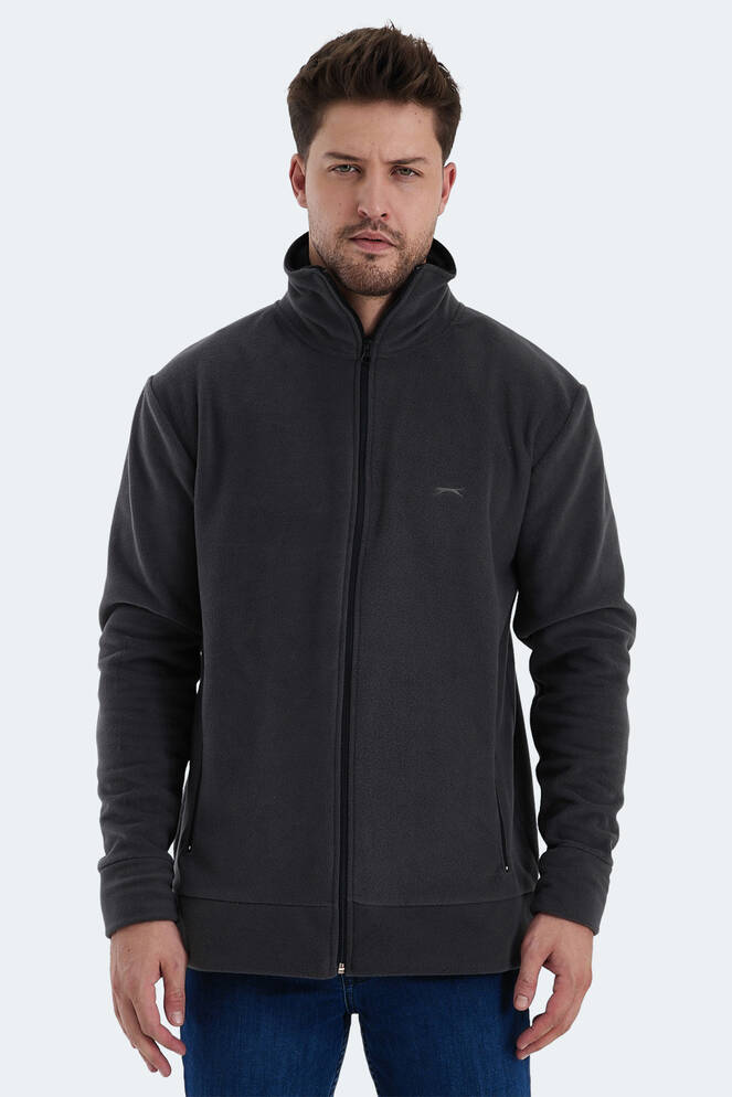 Slazenger KADMOS Erkek Fermuarlı Dik Yaka Cepli Koyu Gri Polar