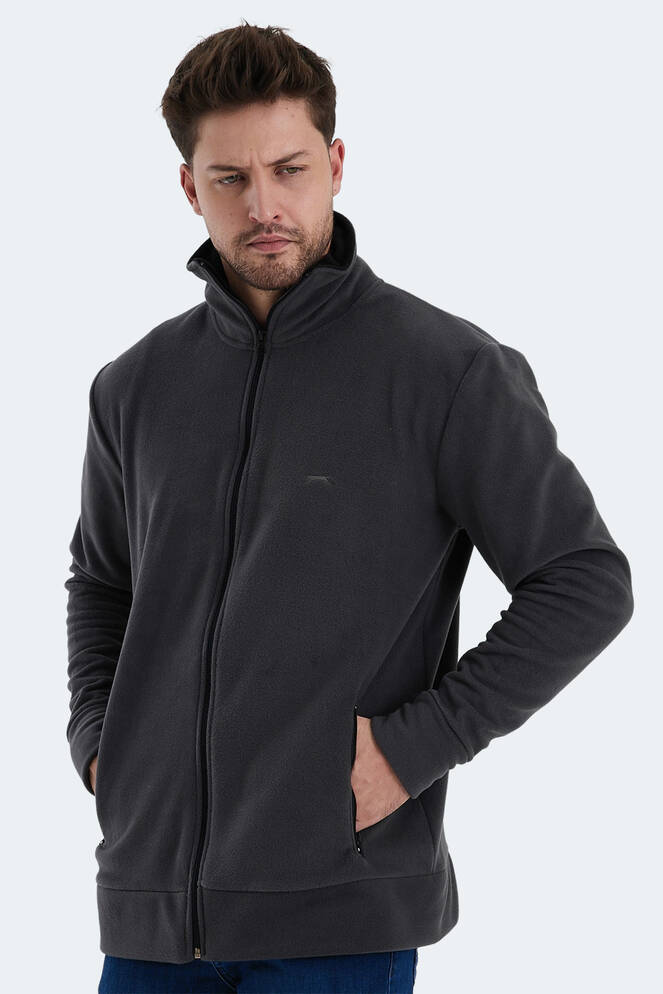 Slazenger KADMOS Erkek Fermuarlı Dik Yaka Cepli Koyu Gri Polar