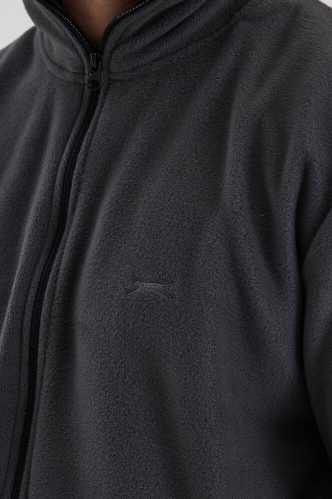 Slazenger KADMOS Erkek Fermuarlı Dik Yaka Cepli Koyu Gri Polar