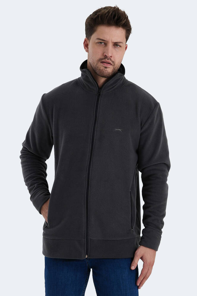 Slazenger KADMOS Erkek Fermuarlı Dik Yaka Cepli Koyu Gri Polar