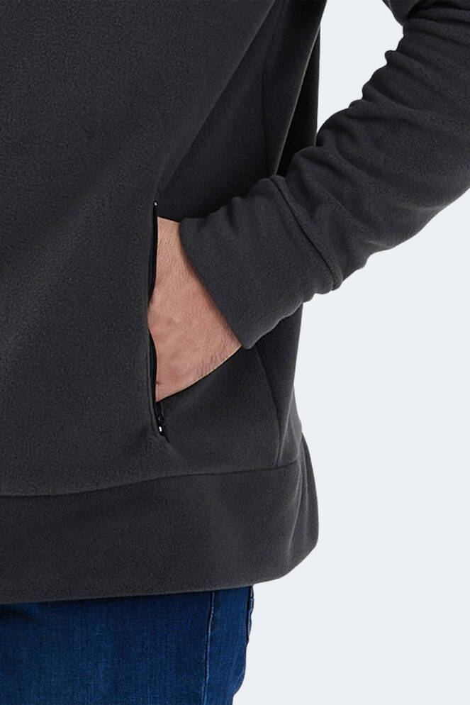 Slazenger KADMOS Erkek Fermuarlı Dik Yaka Cepli Koyu Gri Polar