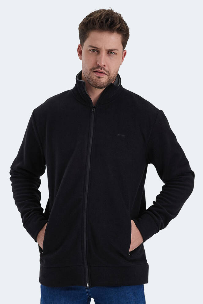 Slazenger KADMOS Erkek Fermuarlı Dik Yaka Cepli Siyah Polar