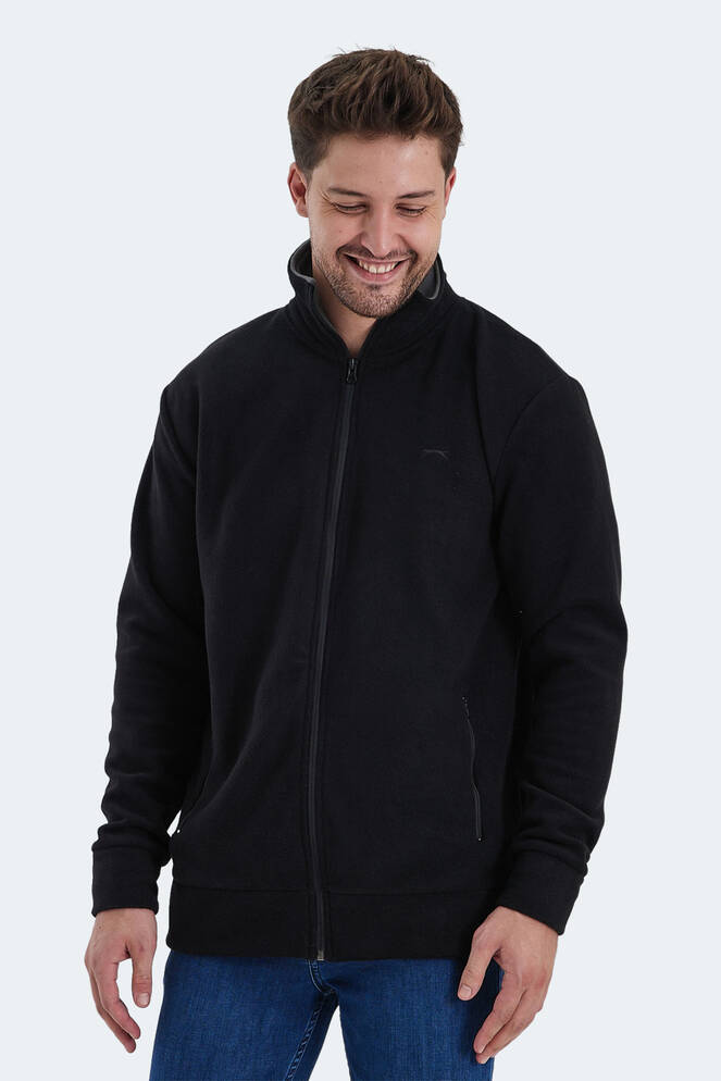 Slazenger KADMOS Erkek Fermuarlı Dik Yaka Cepli Siyah Polar
