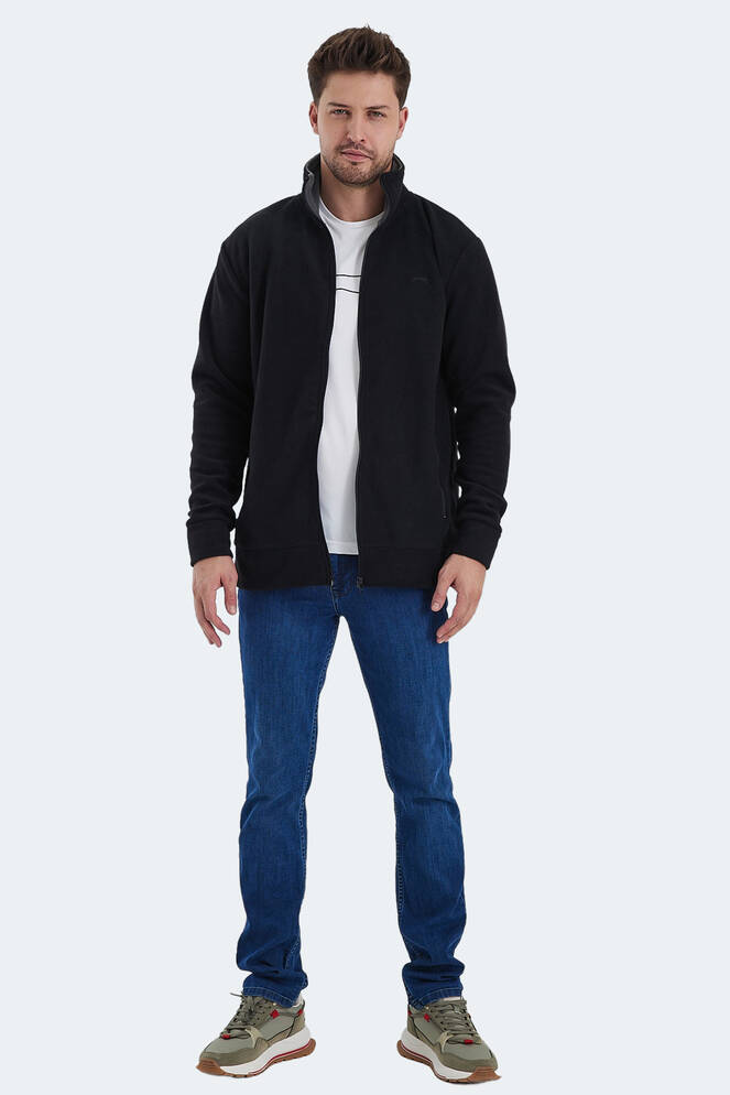 Slazenger KADMOS Erkek Fermuarlı Dik Yaka Cepli Siyah Polar