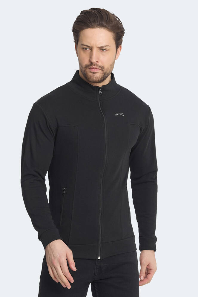 Slazenger KAGISONA IN Erkek Fermuarlı Dik Yaka Cepli Siyah Sweatshırt