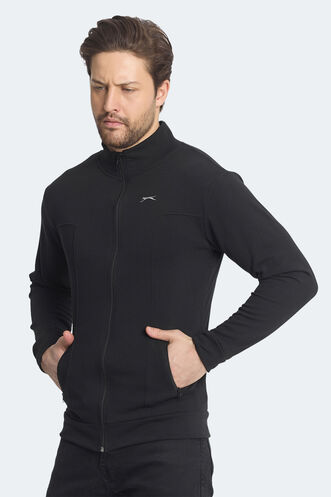 Slazenger KAGISONA IN Erkek Fermuarlı Dik Yaka Cepli Siyah Sweatshırt - Thumbnail