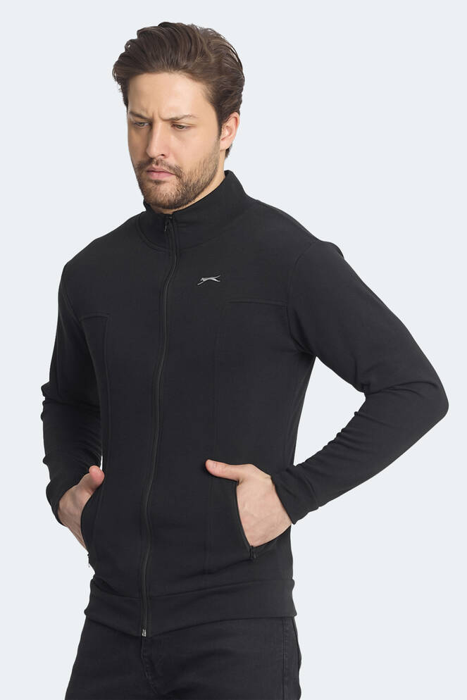 Slazenger KAGISONA IN Erkek Fermuarlı Dik Yaka Cepli Siyah Sweatshırt