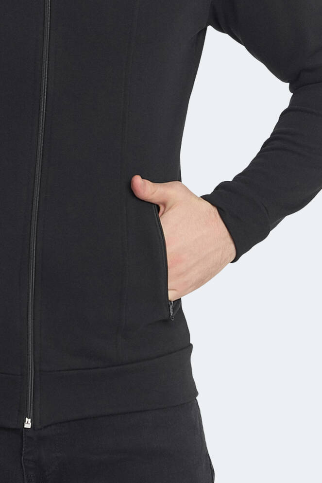 Slazenger KAGISONA IN Erkek Fermuarlı Dik Yaka Cepli Siyah Sweatshırt
