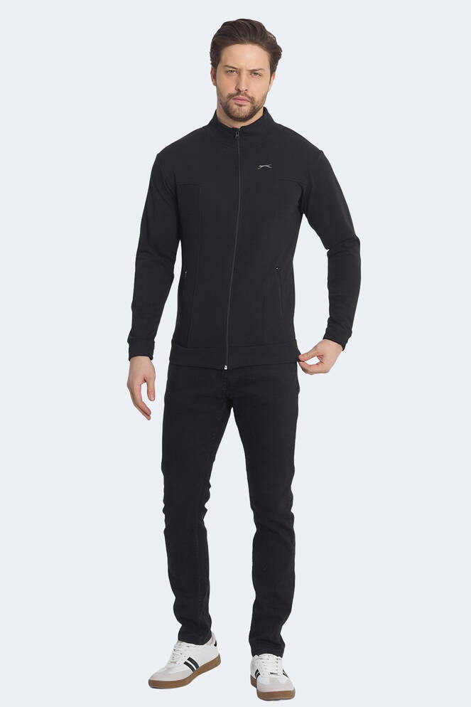 Slazenger KAGISONA IN Erkek Fermuarlı Dik Yaka Cepli Siyah Sweatshırt