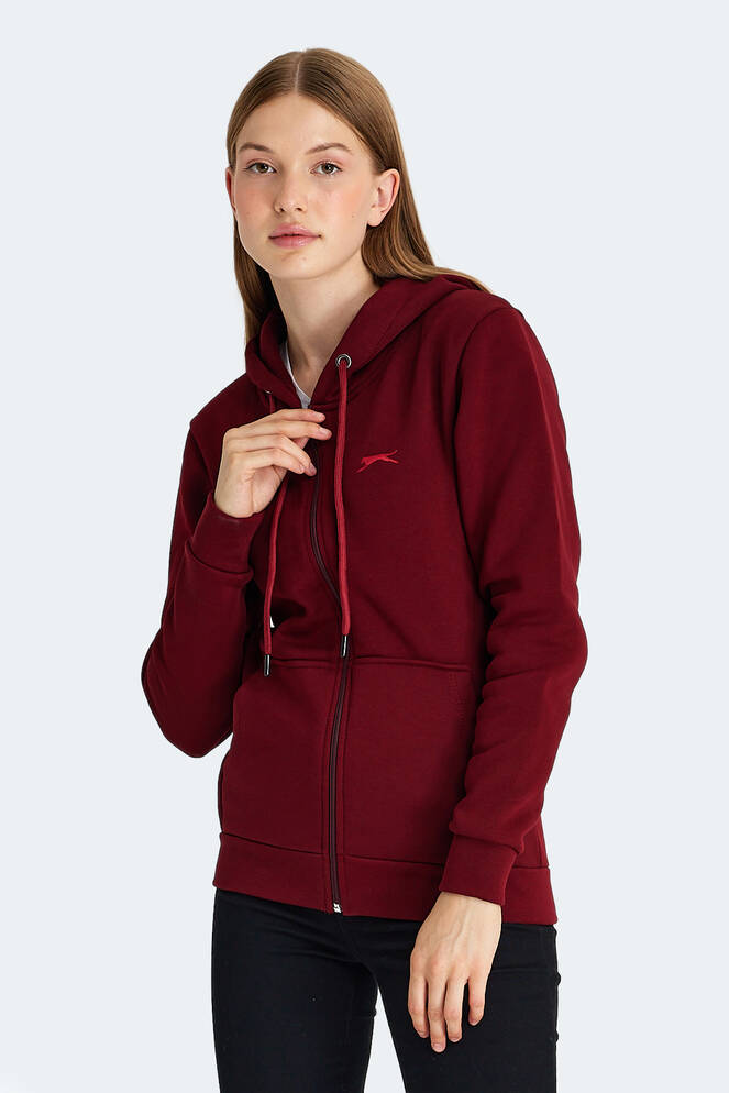 Slazenger KATYA Kadın Fermuarlı Kapüşonlu Cepli Bordo Sweatshırt