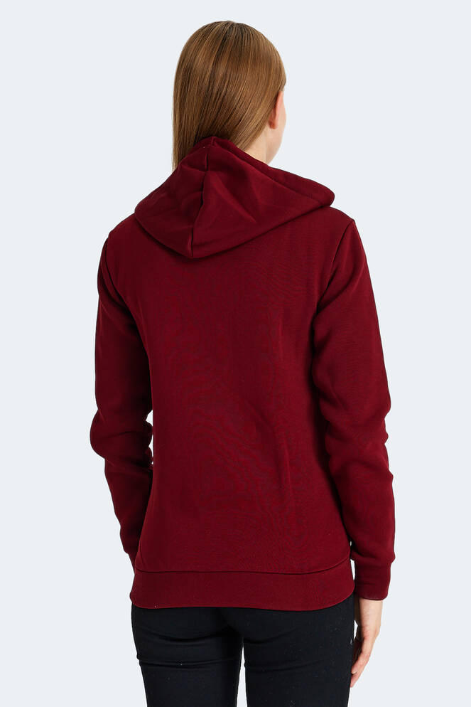 Slazenger KATYA Kadın Fermuarlı Kapüşonlu Cepli Bordo Sweatshırt