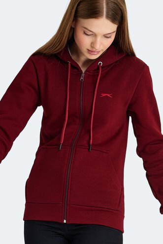 Slazenger KATYA Kadın Fermuarlı Kapüşonlu Cepli Bordo Sweatshırt - Thumbnail