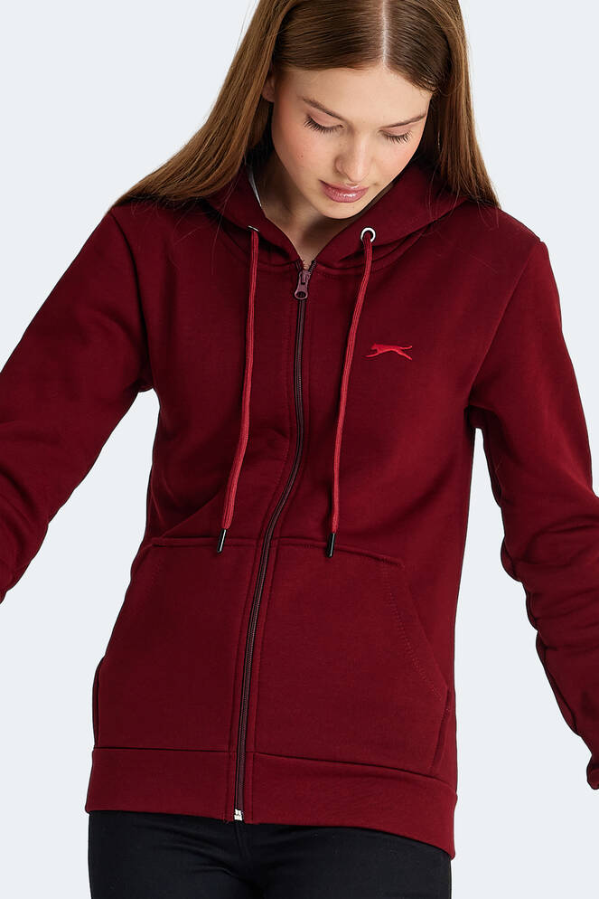 Slazenger KATYA Kadın Fermuarlı Kapüşonlu Cepli Bordo Sweatshırt