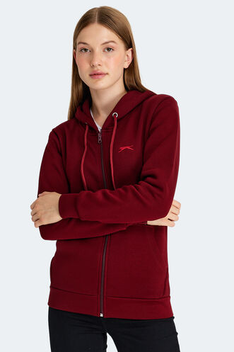 Slazenger KATYA Kadın Fermuarlı Kapüşonlu Cepli Bordo Sweatshırt - Thumbnail