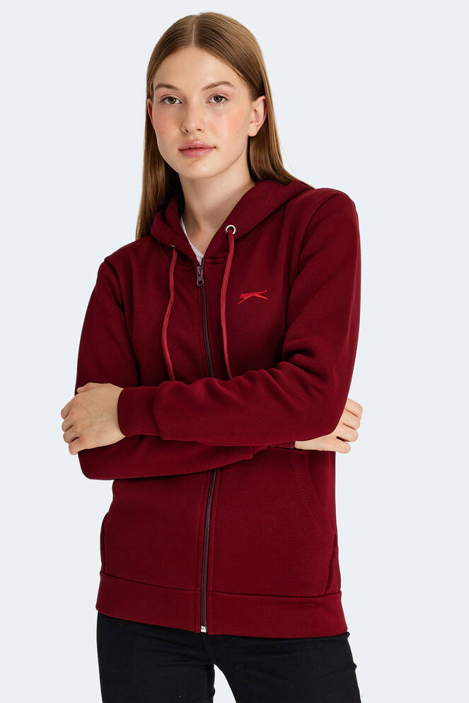 Slazenger KATYA Kadın Fermuarlı Kapüşonlu Cepli Bordo Sweatshırt