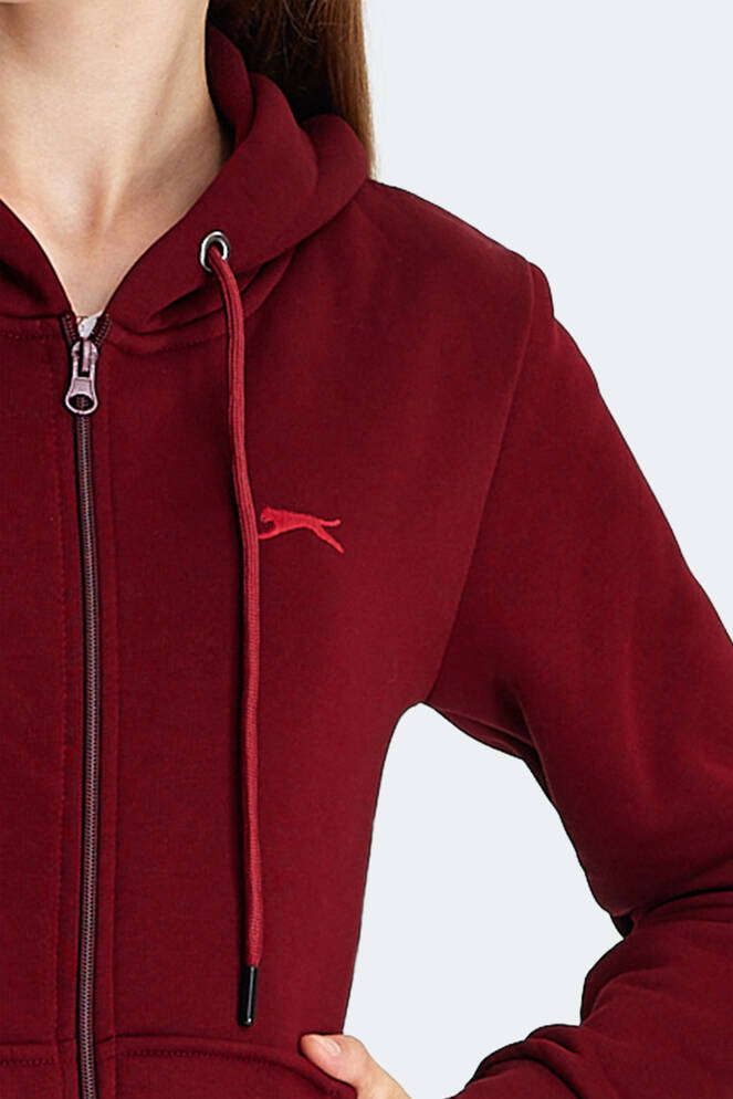 Slazenger KATYA Kadın Fermuarlı Kapüşonlu Cepli Bordo Sweatshırt