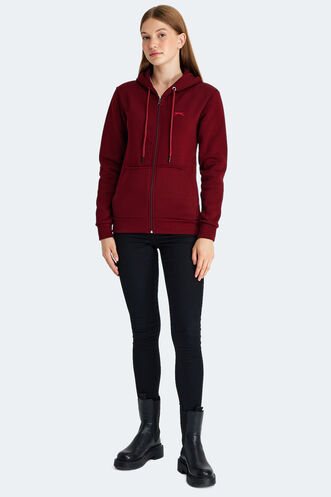 Slazenger KATYA Kadın Fermuarlı Kapüşonlu Cepli Bordo Sweatshırt - Thumbnail