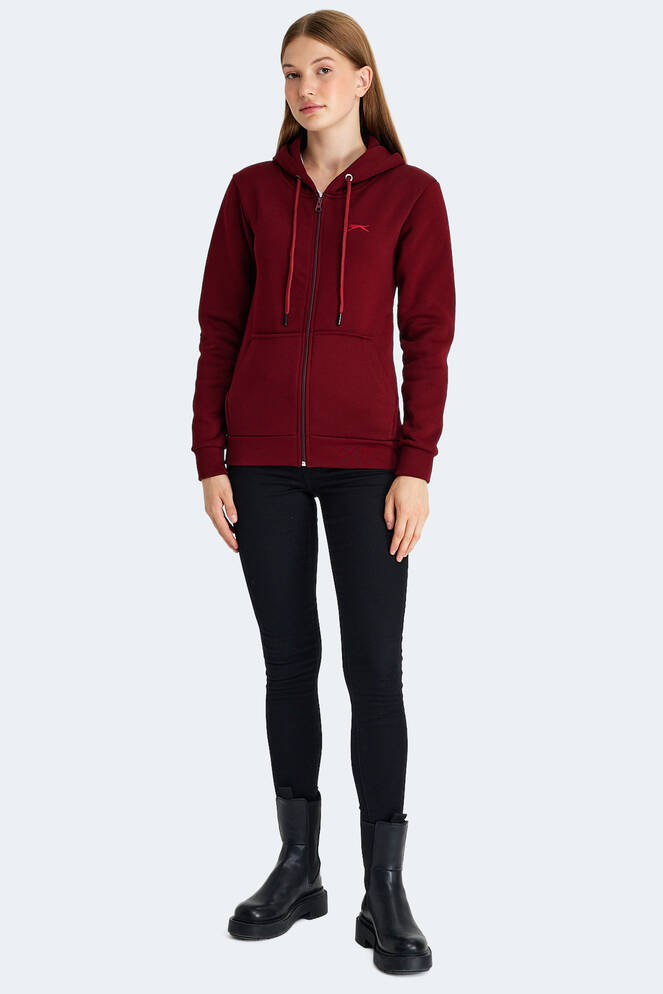 Slazenger KATYA Kadın Fermuarlı Kapüşonlu Cepli Bordo Sweatshırt