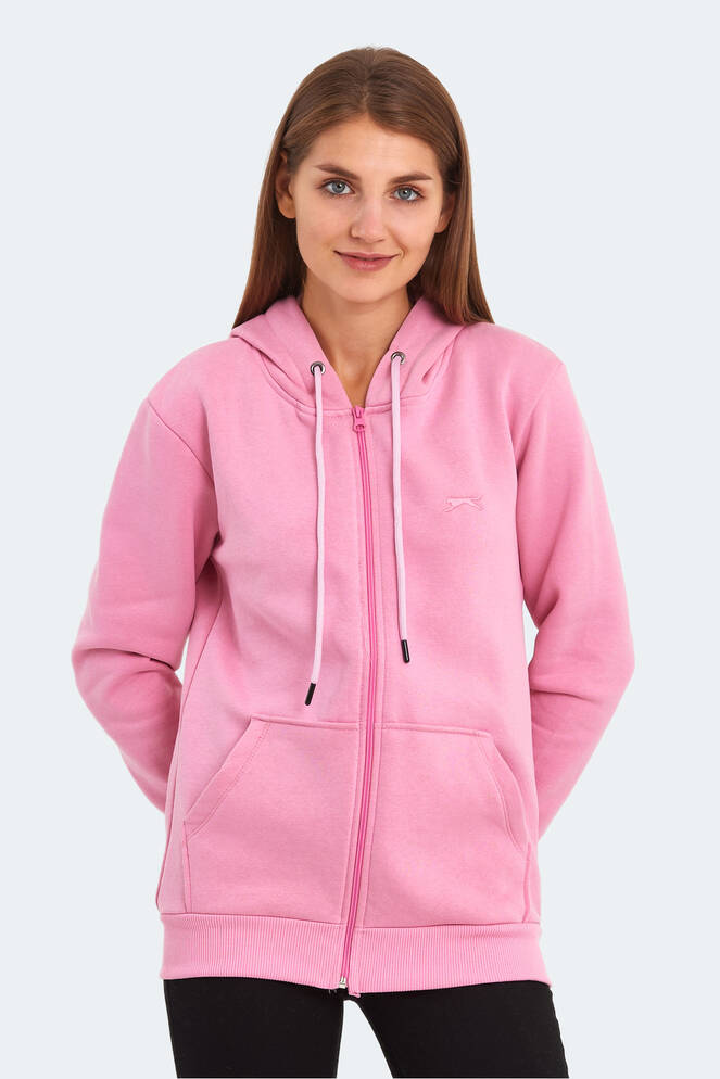 Slazenger KATYA Kadın Fermuarlı Kapüşonlu Cepli Fuşya Sweatshırt